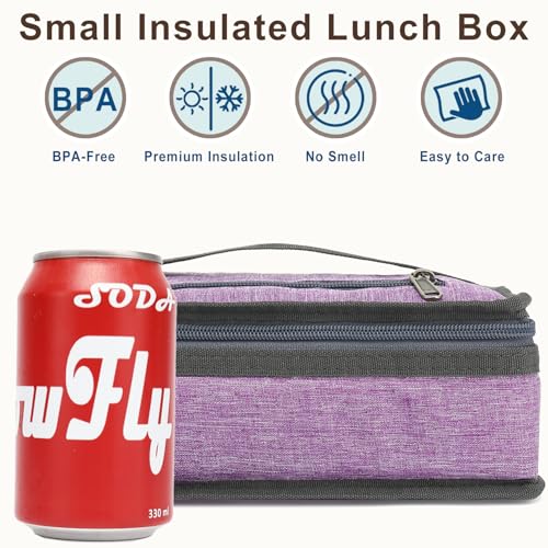 FlowFly Small Insulated Lunch box Portable Soft Bag Mini Cooler Thermal Meal Tote Kit with Handle for Work & School, Purple - color: Purple
