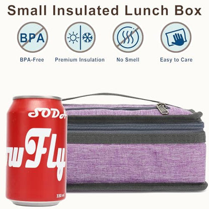 FlowFly Small Insulated Lunch box Portable Soft Bag Mini Cooler Thermal Meal Tote Kit with Handle for Work & School, Purple - color: Purple