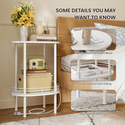 DGSANDGO White Side Table with Charging Station,Side Tables Living Room,Nightstand with USB Ports and Outlets,Samll End Table for Small Space,Living Room,Bedroom, Nursery,(1PC,White) - color: White Power Outlets