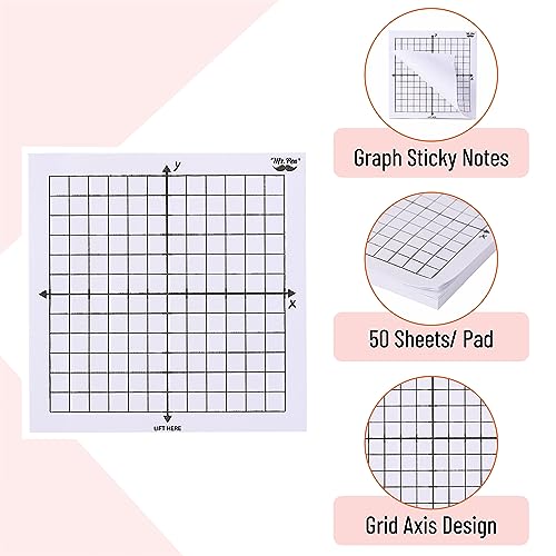 Mr. Pen- Graph Sticky Notes, 3x3 Inch, 6 Pads, 50 Sheets/Pad, 300 Sheets | 6 Grid Designs, White, Square Graph Paper Notes, Grid Sticky Note Pads for Math, Study, Journals, Planners - color: White