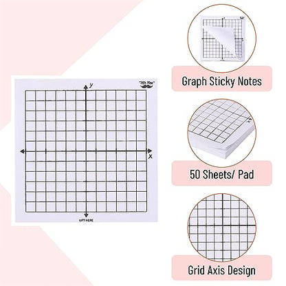 Mr. Pen- Graph Sticky Notes, 3x3 Inch, 6 Pads, 50 Sheets/Pad, 300 Sheets | 6 Grid Designs, White, Square Graph Paper Notes, Grid Sticky Note Pads for Math, Study, Journals, Planners - color: White