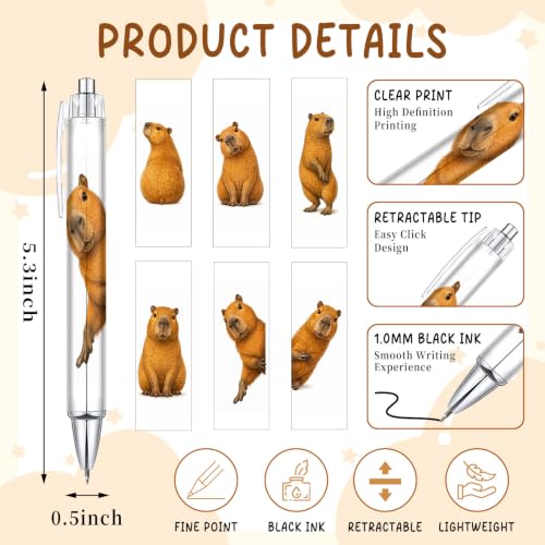 6-Piece Cute Capybara Pen Set, Funny Animal Ballpoint Pens for Women Men Kids Teens, Gift for Her Him Friends Coworkers, Birthday Christmas Valentines Easter Gift, School Supplies Desk Accessories