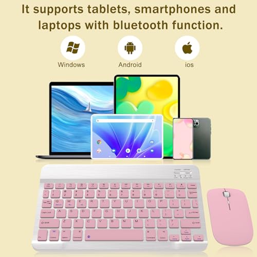 Rechargeable Bluetooth Keyboard and Mouse Combo, Universal Ultra-Slim Wireless Keyboard Mouse Set for Android Windows iPad iPhone Samsung Tablet Portable Compact Keyboard Set (Pink) - color: Pink