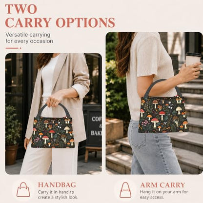 Mushroom Insulated Lunch Bag,Cute Wildflower Leaf Lunch Box for Women,Girls Boys Thermal Insulation Cooler Tote Bag Lightweight for Student School Work Picnic - color: Mushroom