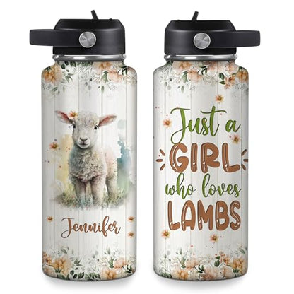 Hyturtle Personalized Lamb Water Bottle – Travel Insulated Stainless Steel Bottle with Leak-Proof Lid 18oz 32oz – Cute Animal Gift for Women, Girls, Sheep Lovers – Birthday & Christmas Gift - color: Lamb