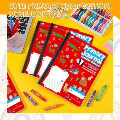 Fulmoon 24 Pcs Primary Composition Notebook K-2 with Picture Space Primary Journal Grades K-2 Draw and Write Journal Composition Book for Preschool Classroom, 80 Sheet (Red) - color: Red