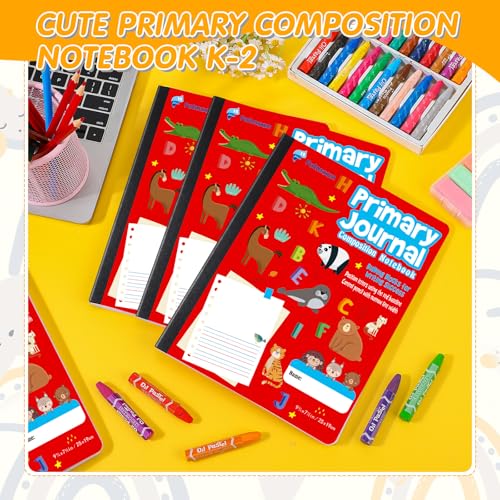 Fulmoon 24 Pcs Primary Composition Notebook K-2 with Picture Space Primary Journal Grades K-2 Draw and Write Journal Composition Book for Preschool Classroom, 80 Sheet (Red) - color: Red