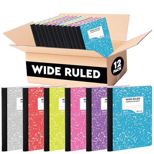 Enday Composition Notebook Wide Ruled (12 Pack, Assorted Colors) Hard Cover Marble Composition Notebook, 100 Sheets - color: Colored Marble, size: 12 Pack