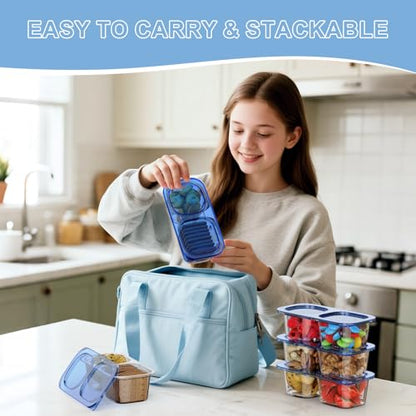 Snack Pack Containers for Kids, 10 Pack Reusable Snack Containers with Lids, 2 Compartment Small Bento Snack Box, BPA-Free, Lunchbox Accessories for Travel - color: 10 Pack Navy Blue