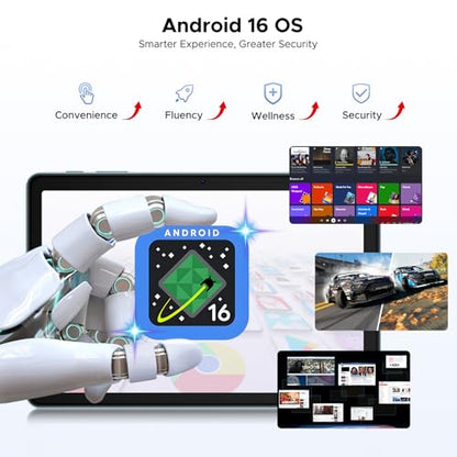 P10 Latest Tablet Android, 10 inch Tablet, Android 16 Tablet with Gemini AI, 48GB RAM+128GB ROM, T310 CPU, 7000mAh, 8MP+5MP, 90Hz, Widevine L1, Bluetooth 5.0, Tablet with Keyboard- Blue - color: Blue