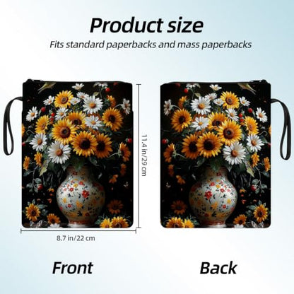 Padded Book Sleeve with Zipper & Front Pocket, Fabric Book Cover | Country Sunflower Daisy Vase11.4"x8.7" Washable Canvas Pouch for Hardcovers, Tablets & Reading Accessories - color: Country Sunflower Daisy Vase