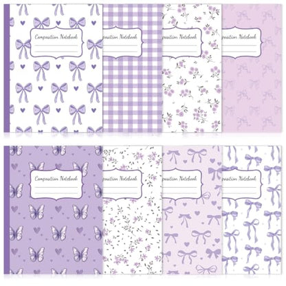 8 Pack Purple Bow Composition Notebooks Bulk Purple Notebook College Ruled Journal 100 Pages Cute Aesthetic Bow Composition Books Back to School Gift for Student Teacher Office Supplies 9.7x7.5 Inch - color: Purple Bow