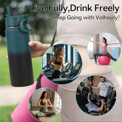 Volhoply 20oz Insulated Stainless Steel Water Bottle with Straw Lid, Kids Wide Mouth Double Wall Vacuum Cups with Handle,Reusable Outdoor Sports Camping Metal Bottles,Travel Flask(Indigo Black,1) - color: Indigo Black