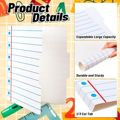 Whaline 24 Pack Back to School File Folders Letter Size Notebook Line File Pockets with 1/3 Cut Tab for Home Office Classroom Supplies, 8.9 x 11.6 Inch - style: Notebook