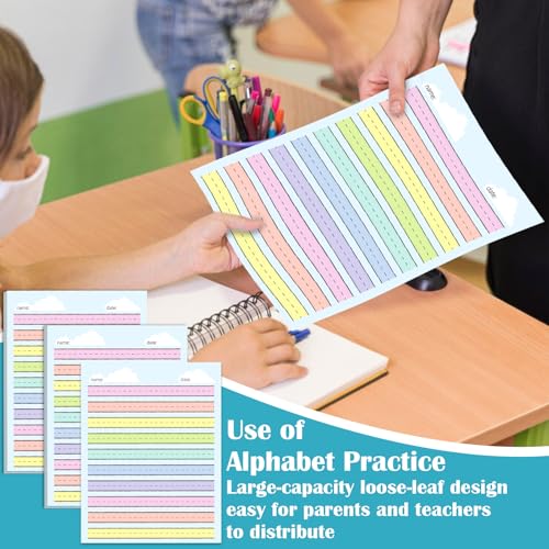 50 Sheets Multi-Color Raised Line Paper for Handwriting Practice, Wide Ruled Kindergarten Writing Paper, Double Sided, 8.5x11 inches