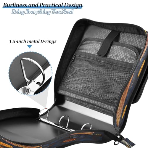 3 Ring Zipper Binder Abstract Art Fish Binders Bag with Shoulder Strap 500 Sheets Paper Organizer Trapper Keeper Documents Storage File Folder for School Office - color: A932