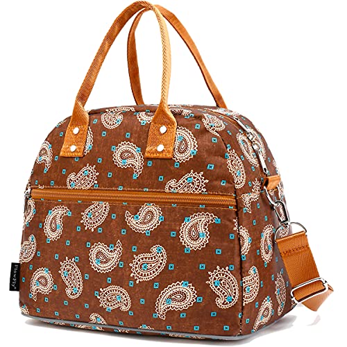 FlowFly Insulated Lunch Bag With Shoulder Strap for Women, Men, and Kids, Large and Reusable, Handle, Freezable Work and School Travel Tote and Meal Prep Organizer,Cashew - color: Cashew