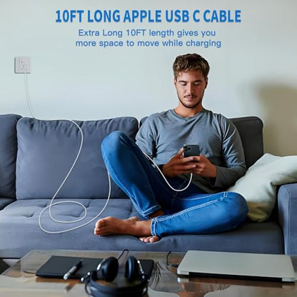 45W Apple 17 16 15 Fast USB C Charge Block, 2-Pack Apple Charger Plug & 10FT Long USB C Cable Cords,iPhone 17 Charger Fast Charging,Compatible with iPhone 17/16/15/Air/Pro/Pro Max/e/Plus/iPad/AirPods
