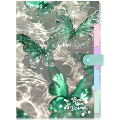 Cute Expanding File Folder - 5 Pockets Accordion Document Organizer, Waterproof Poly Plastic, A4/Letter Size for School Office Home - Butterfly Green - style: Butterfly Green