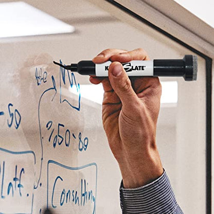 KleenSlate (12) Pack Large Black Dry Erase Markers with Eraser Cap, Round Point