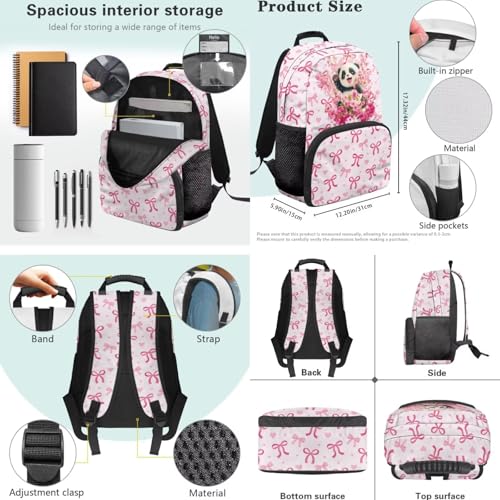 Back to School Bookbag Set for Kids, Pink 3-in-1 Insulated Lunch Bag Pencil Case Combo for Girls Elementary Students, Panda Lightweight Backpack with Matching Lunchbox Pouch - color: Pink Bows-panda