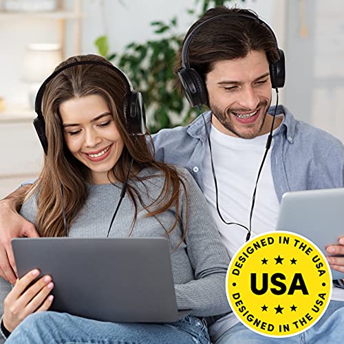 Sonitum Premium Classroom Headphone & Mic Set 3.5mm Jack Stereo Sound Earphones with Microphone & Soft Swivel On Ear Pads- Perfect for E-Learning, Meetings, Calls - Bulk Pack of 5 (Black) - color: 5 pack Black