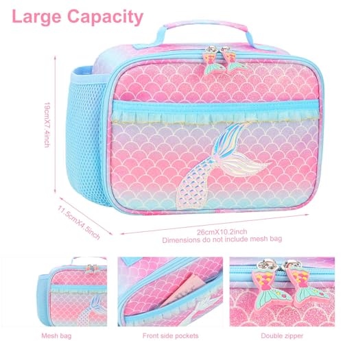 RHCPFOVR Kids Lunch Bag - Insulated Lunch Box for Boys Girls,Washable Lunch Bag and Reusable Toddler Leak-proof Lunchbox for School and Daycare - color: Blue and Pink Mermaid Tail