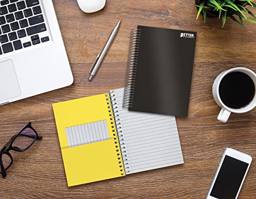 Better Office Products 1 Subject Spiral Notebook, 2 Pack, Personal Small Notebooks, Poly Covers, 7 x 4.375 inch, College Rule, 100 Sheet Mini Notebooks, Black and Blue Covers