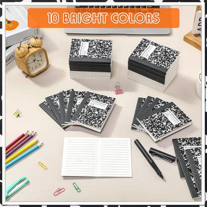 Fainne 100 Pack Mini Composition Notebook Bulk 4.5" x 3.3" Pocket Composition Books Small Narrow Ruled Compositions Note Pad Marble Journal Books for Students School College Office 60 Pages(Black) - color: Black