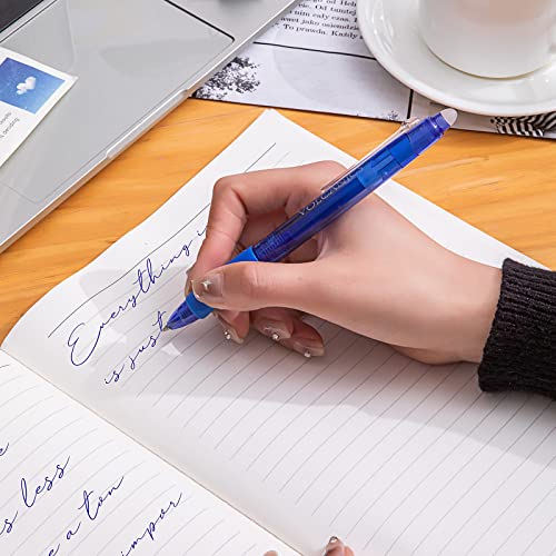 Volcanics Retractable Clicker Erasable Gel Pens - 0.7mm Ball Point, Heat Erase with Built-in Eraser, 12 Pack Soft Black and Blue - color: Blue and Black