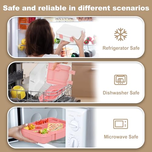 JOOPETALK Chill Bento Lunch Box for Kids Adult with Ice Pack,6-Compartment Reusable Leak-proof Lunch Container for Girls Boys to School,Keep Food Cold&Fresh,Dishwasher & Freezer Safe - color: White