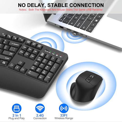 Wireless Keyboard and Mouse Combo, 2.4G Full Size Wave Keys Ergonomic Keyboard with Wrist Rest and 3-Level DPI Adjustable Wireless Ergonomic Mouse for Windows, Mac OS Desktop/Laptop/PC(Graphite) - color: Graphite
