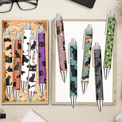 Idealmuzik Black Cat Ballpoint Pens Set – Cute Aesthetic Cat Design Pens for Office, Journaling, and Stationery Lovers – Smooth Writing Pens for Daily Use, Notes, or Gifts – Stylish & Fun, 10 Pack - style: Black Cat