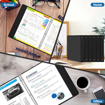 SUQJOY 1-inch 3-Ring Binder, 1" Round Ring Binder with 2 Inside Pockets, 8 Pack Black Binders, Clear View Cover, Holds 8.5'' x 11''Paper for Office/Home/Back to School - color: Black, size: 1 inch, style: 8pack