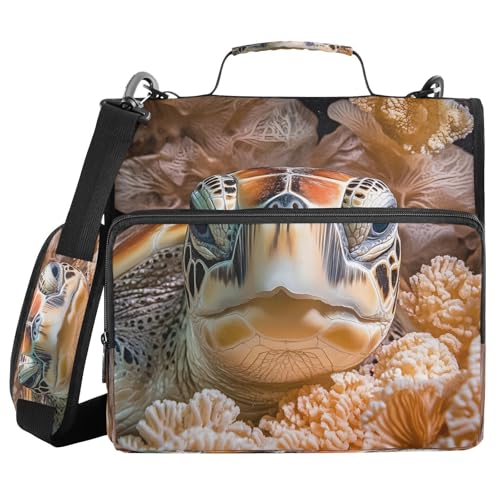 3 Ring Zipper Binder Sea Turtle Coral Coastal Binders Bag with Shoulder Strap 500 Sheets Paper Organizer Trapper Keeper Documents Storage File Folder for School Office - color: A1123