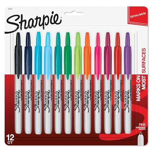 Sharpie Retractable Fine Tip Permanent Markers, Assorted Colors, 12 Count - style: 12 Count Assorted