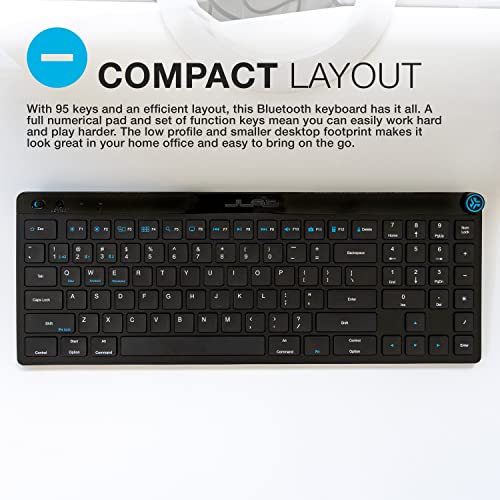JLab JBuds Wireless Keyboard, 95 Key, Multi-Device Bluetooth and USB dongle, Soft Touch Keys, Media knob, Custom Profiles, Black - size: 1 Pack