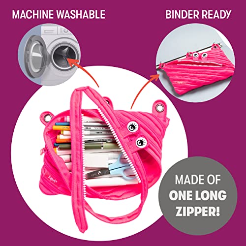 ZIPIT Monster Pencil Case for Girls, Cute 3-Ring Binder Pencil Pouch for Kids and Teens, Stationery Bag for School, Pink - color: Pink