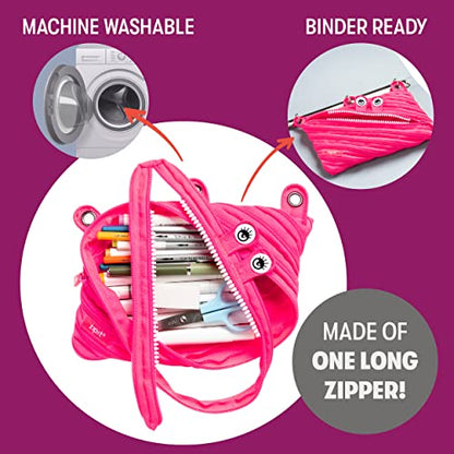 ZIPIT Monster Pencil Case for Girls, Cute 3-Ring Binder Pencil Pouch for Kids and Teens, Stationery Bag for School, Pink - color: Pink