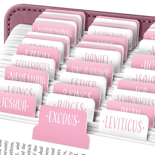 EssexWares - Pink and White Checkerboard Bible Tabs for Old and New Testament, 80 Large Print Tabs for Bible Study, Water-Resistant and Durable Index Tabs for Women and Men - 1.7" Wide - color: Pink and White Checkerboard