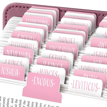 EssexWares - Pink and White Checkerboard Bible Tabs for Old and New Testament, 80 Large Print Tabs for Bible Study, Water-Resistant and Durable Index Tabs for Women and Men - 1.7" Wide - color: Pink and White Checkerboard