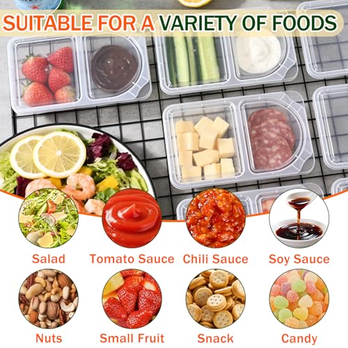 Reusable 10 OZ Snack Containers Compartment with Lids - 10 Sets Snack Containers, Double Snackle Box Compartment Condiment Containers, Snack Box for Sauce and Snacks