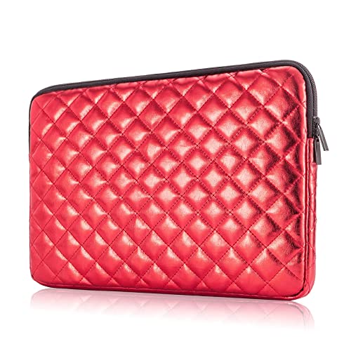 TRIUMPH VISION Puffy Laptop Sleeve Pouch Case Protective Bag Lined Padded | Puffy Laptop Case 13 13.3 in Quilted Leather Protection Shockproof Cushion Padding Fashion with Pocket Safe Red - color: Red Quilted, size: 13-13.3 Inch