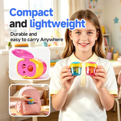 Pencil Sharpeners, Crayon Sharpener Compatible with Crayola 2 Packs | Double-Hole with Lid, Stainless Steel Blade, Compact and Lightweight, Durable and Simple to Use, Great for Daily Use
