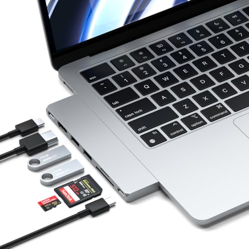 Satechi 7 in 1 USB C Hub Multiport Adapter Pro Slim, USB C Dongle, 100W Charging, 4K HDMI, USB 4, USB 3.2 Gen 2, SD/Micro Card Reader for Mac, MacBook Air/Pro - Silver - color: Silver