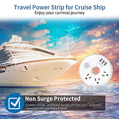 NTONPOWER Compact Power Strip with USB Bundle, 3 Outlets 3 USB Portable Desktop Charging Station with 5ft Extension Cord for Office, Home, Hotels, Cruise Ship, Nightstand