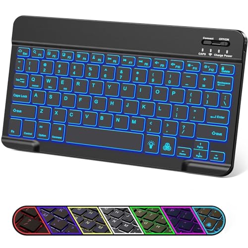 Bluetooth Keyboard for iPad, 7-Color Backlit, Rechargeable 10 inch Wireless Keyboard for iPad 10th/9th/8th Gen, iPhone,Tablet, Smartphone iOS Android Windows Computer