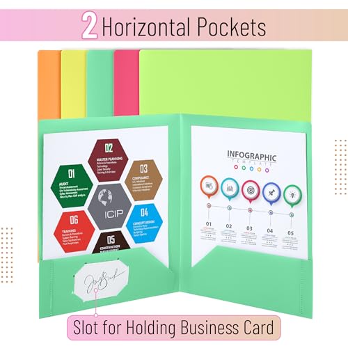 Mr. Pen- Plastic Folders with Pockets, 5 pcs | Aesthetic File Folder with Business Card Slot, 2-Pocket Folder, Back to School, Office, Filing Supplies - color: Flower Stalk, size: 5 Pack