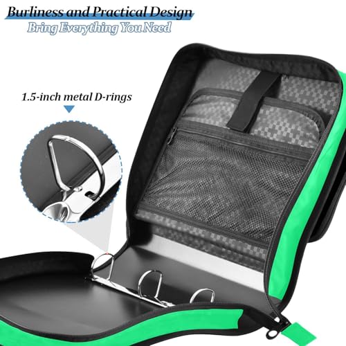 1.5-Inch 3-Rings Sturdy Zipper Binder with Handle Laege Capacity Document Organizer Bag for Middle Student Green - color: Green