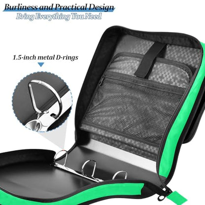 1.5-Inch 3-Rings Sturdy Zipper Binder with Handle Laege Capacity Document Organizer Bag for Middle Student Green - color: Green